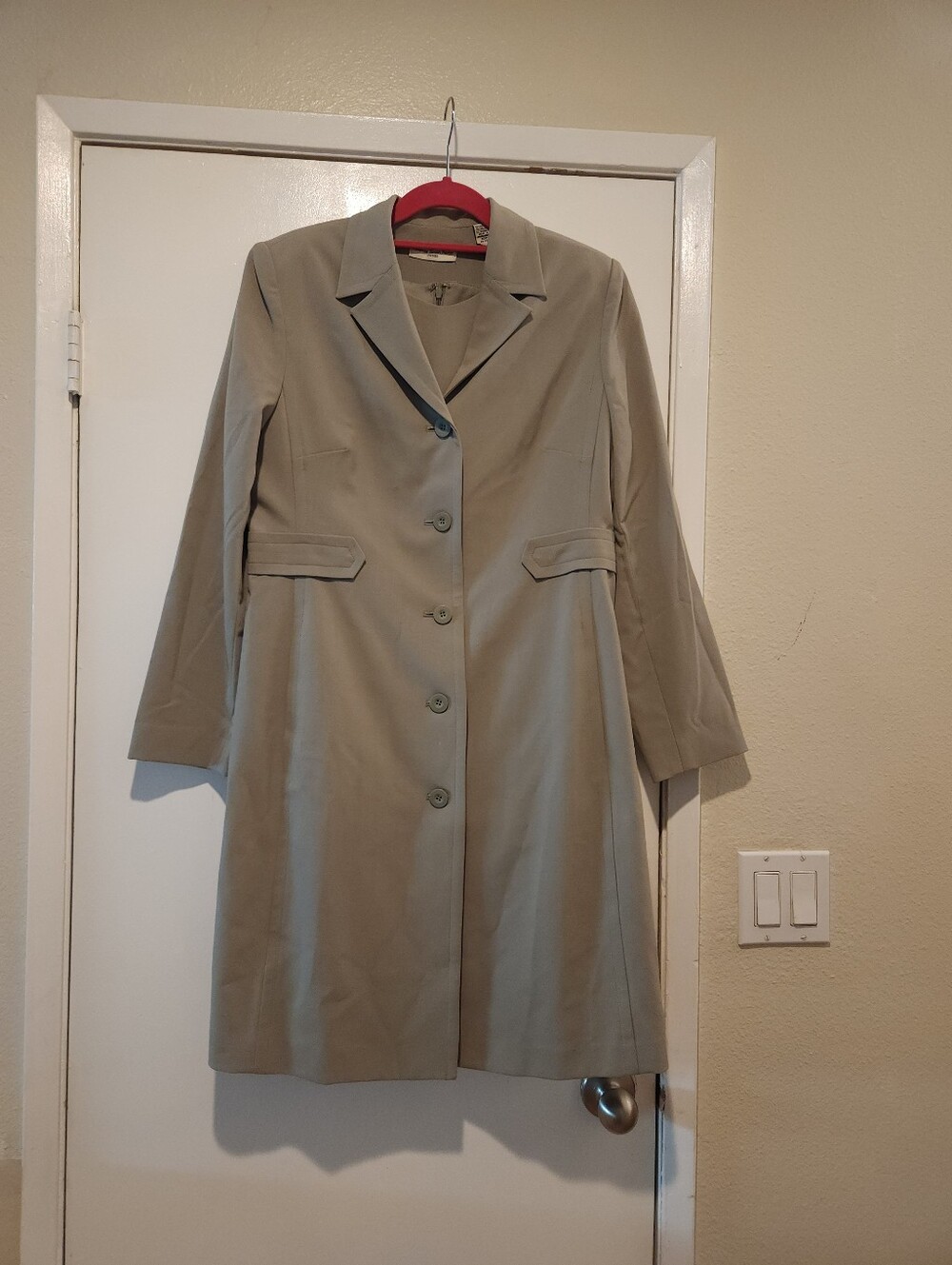 Classic Women's Olive Beige Trench Coat And Dress Set